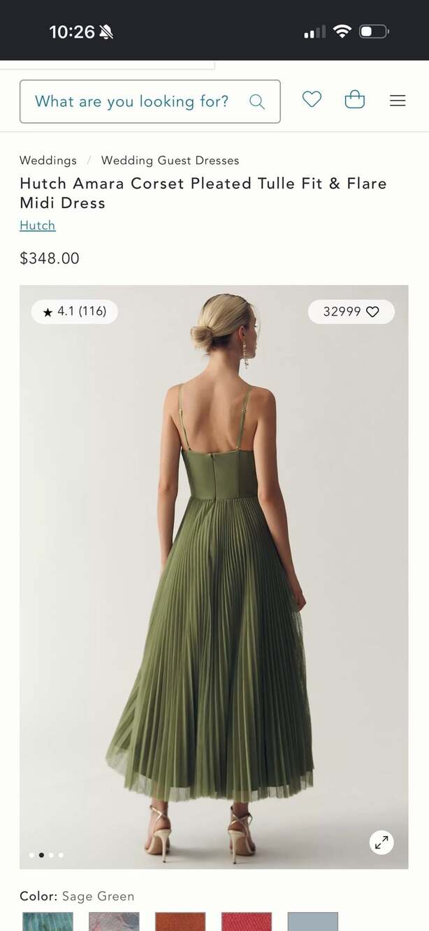 Hutch Amara Corset Pleated Tulle Fit & Flare Midi Dress in Sage Green - Picture 3 of 8